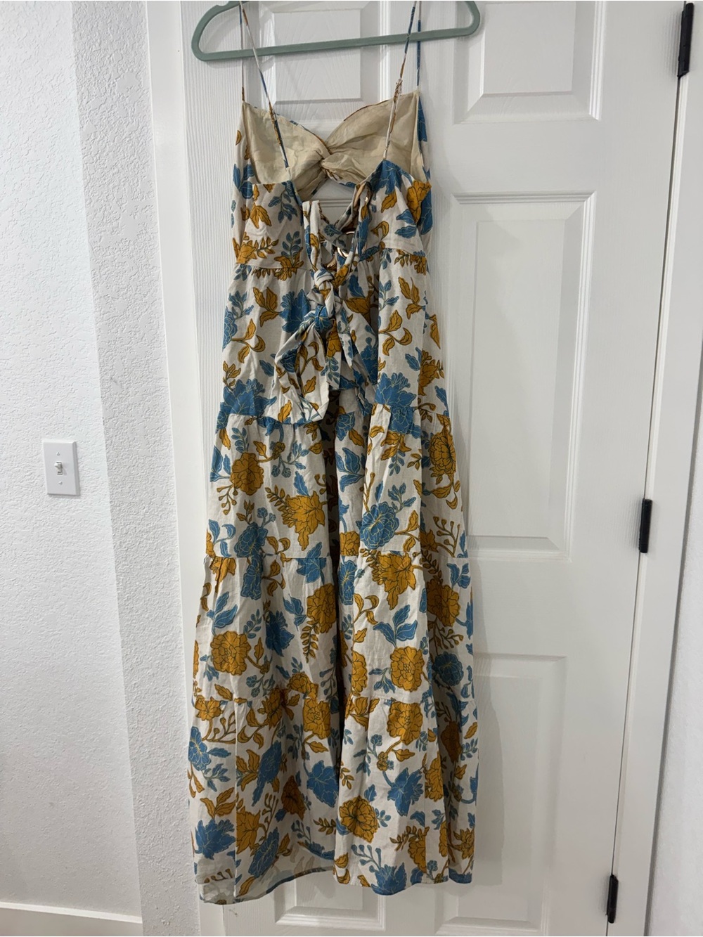 Showpo Floral Cutout Maxi Dress in Blue & Mustard on Cream - Picture 3 of 5